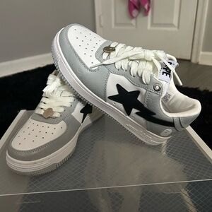 Bape White and Gray Sneakers with Black Star